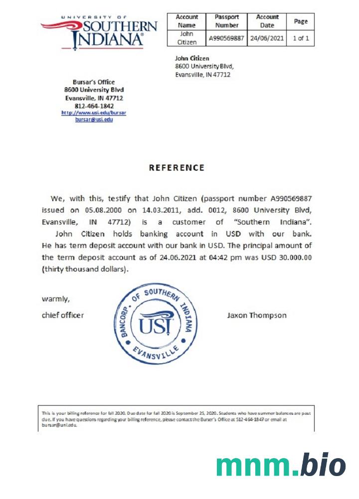 Przykład odniesienia USA Southern Indiana w formatach Word i PDF